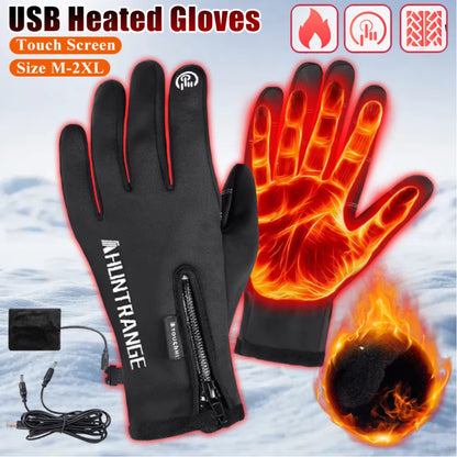 USB Heated Gloves Rechargeable Ski Eletric Thermal Heat Gloves Winter Warm Skiing Gloves for Snowboarding Mountaineering Riding